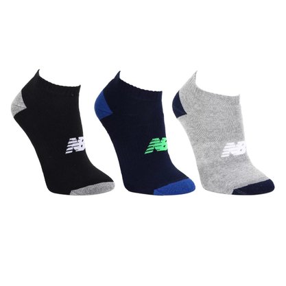 Meia New Balance Infantil Atoalhada Cano Curto Kit C/ 3