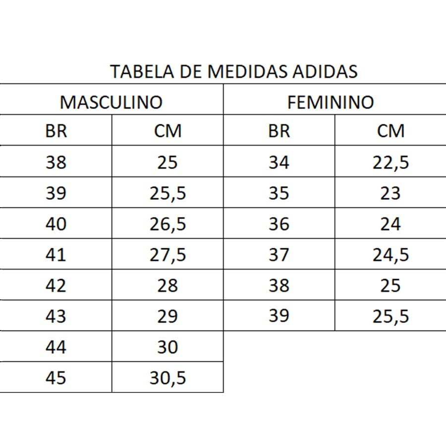 tabela medidas tenis adidas
